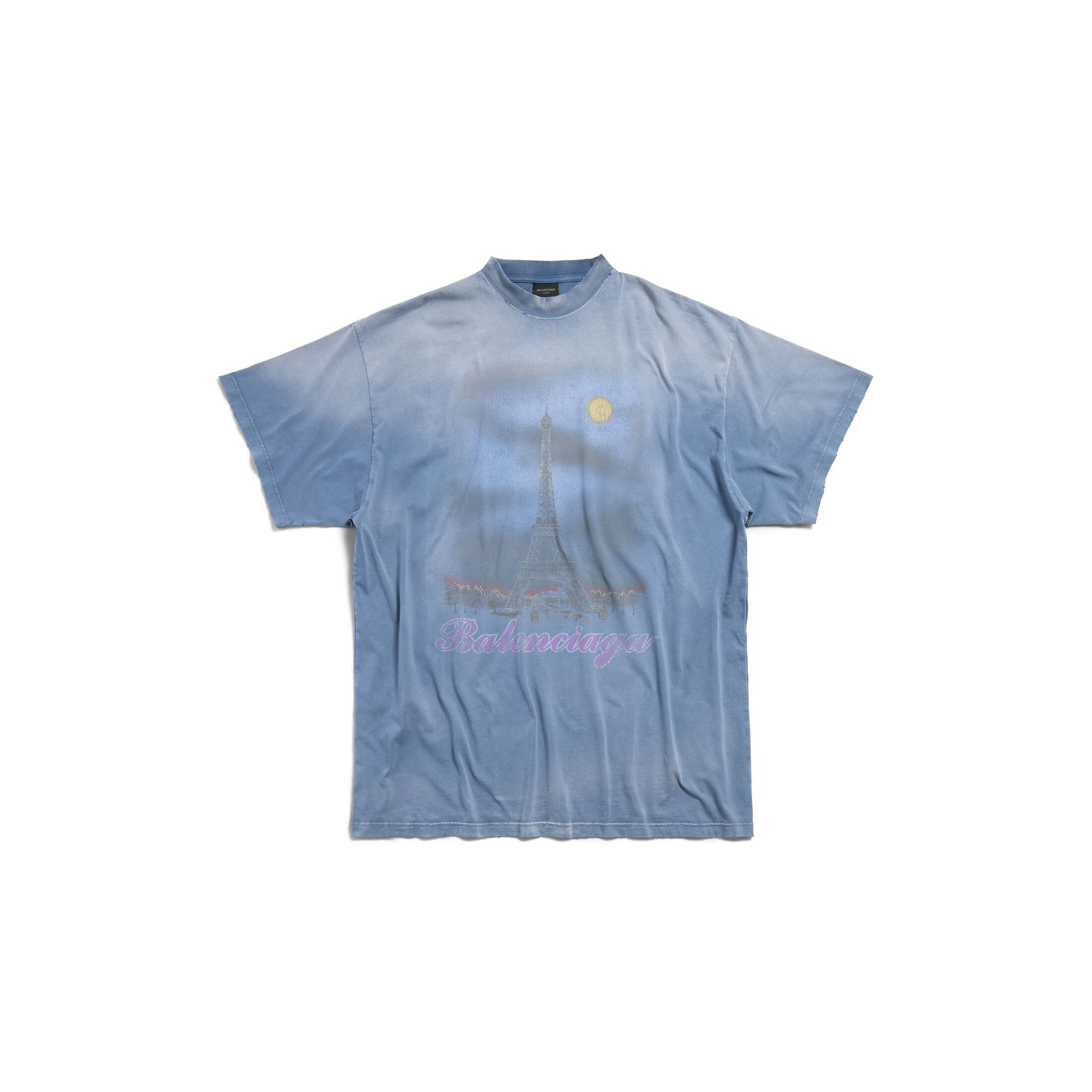 Balenciaga Paris Moon T-Shirt Oversized - Blue - Unisex - - Cotton