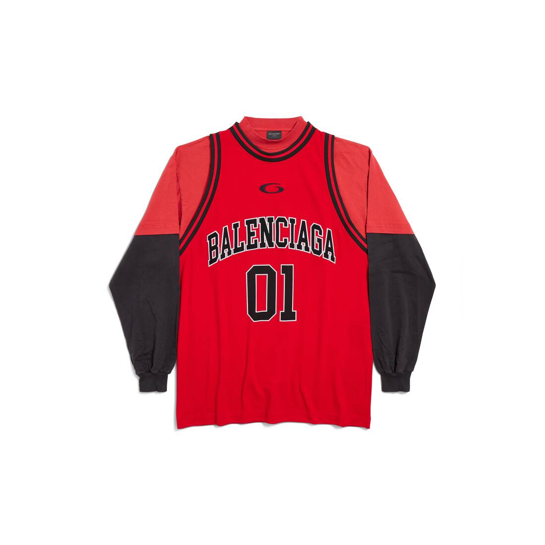 Men's Basketball Series Layered Long Sleeve T-shirt in Red/black Balenciaga US