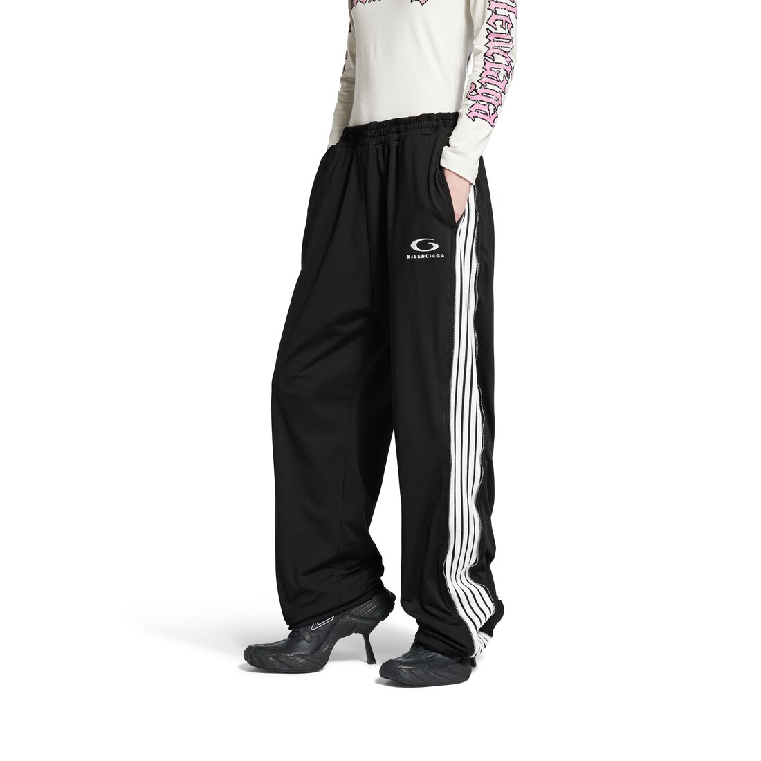 【送料込】BALENCIAGA★Loop Sports Iconジップスウェットパンツ Loop Sports Icon Zipped Sweatpants in Black/white