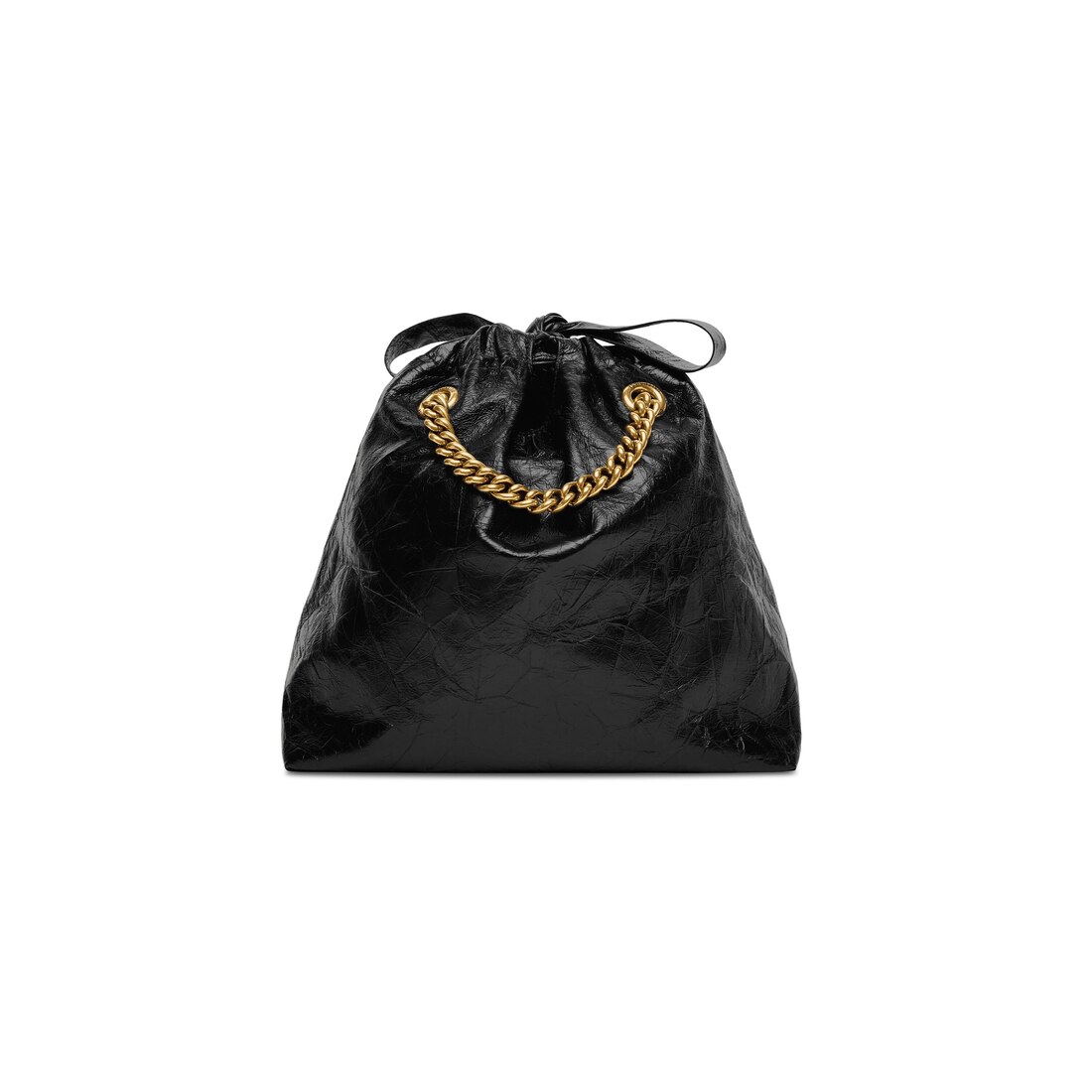 Vintage Chanel Black Satin & Leather Drawstring Bucket Bag