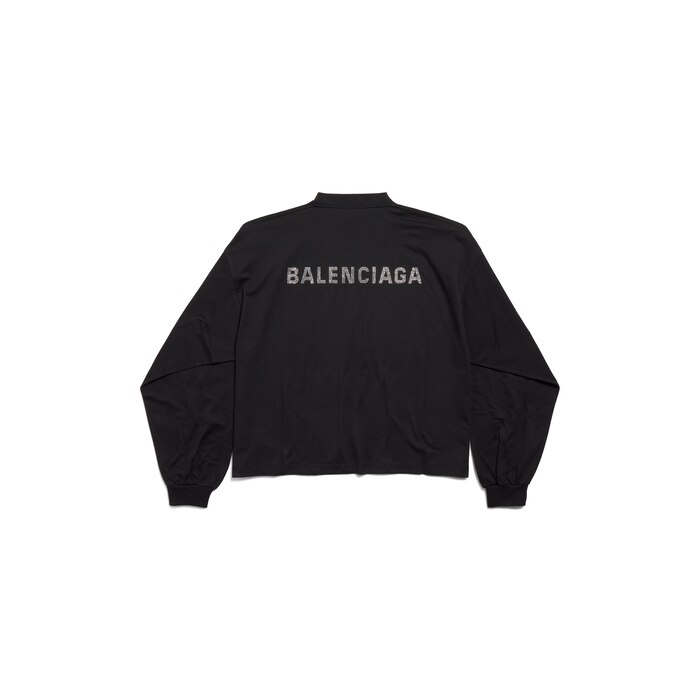 balenciaga back strass cropped long sleeve t-shirt