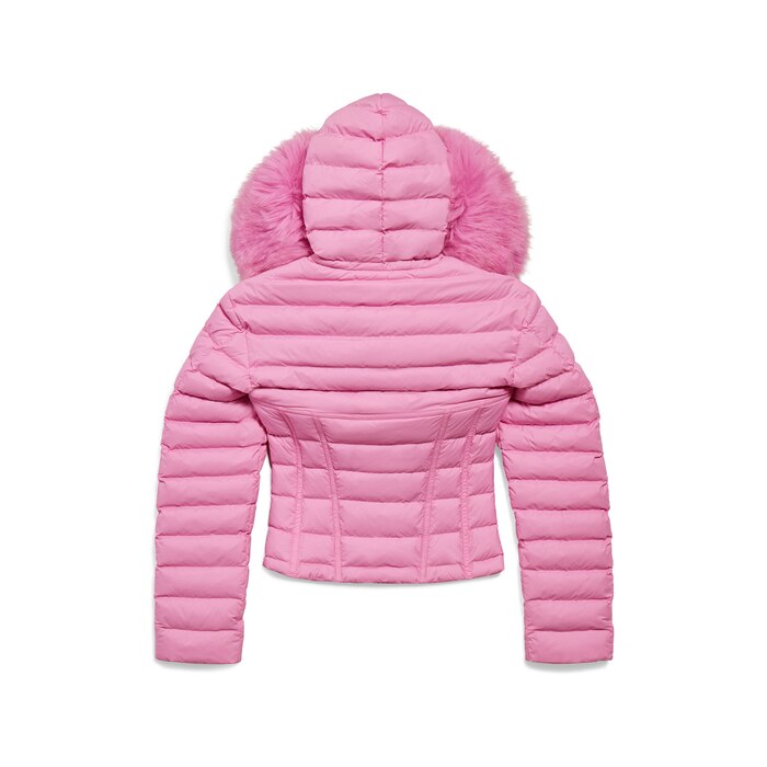 hooded corseted puffer