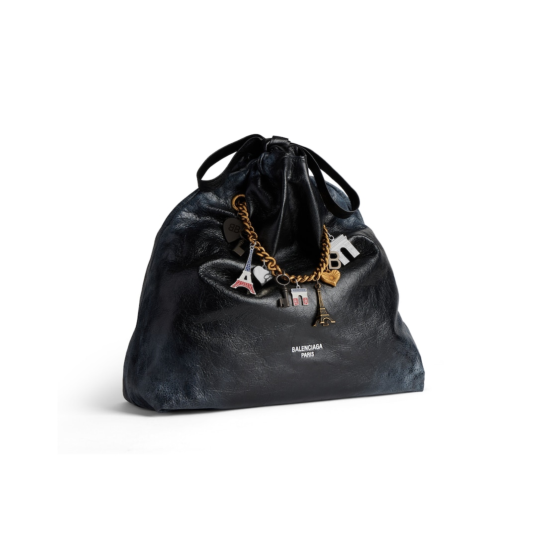 Women's Crush Medium Tote Bag Dirty Effect With Souvenirs in Black