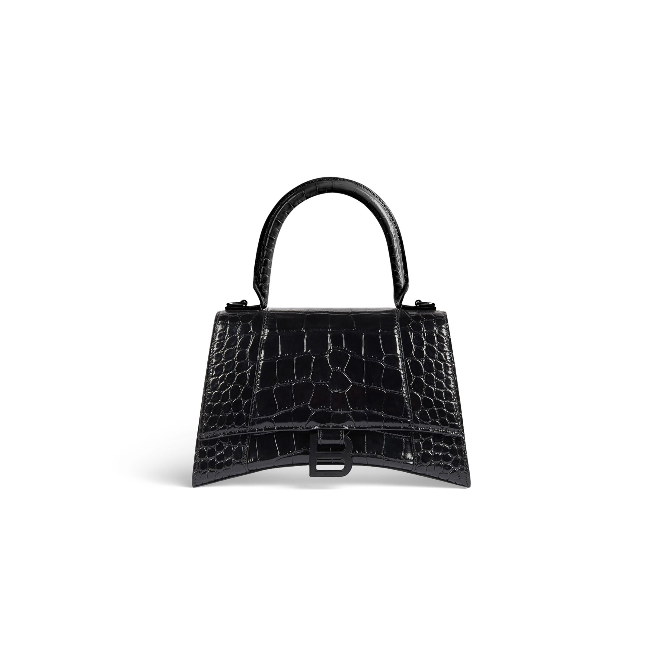 Balenciaga Hourglass Small Handbag Crocodile Embossed - Black - - Calfskin