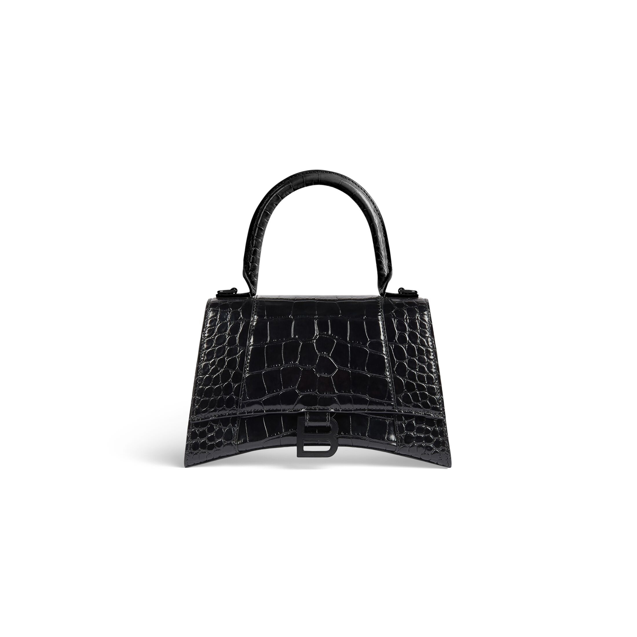 Balenciaga Sac à Main Hourglass Petit Modèle Embossé Crocodile - Noir - - Cuir De Veau