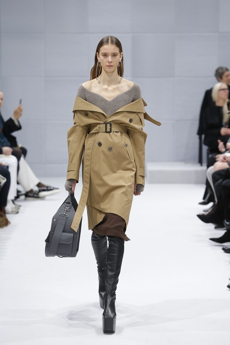 balenciaga off shoulder trench