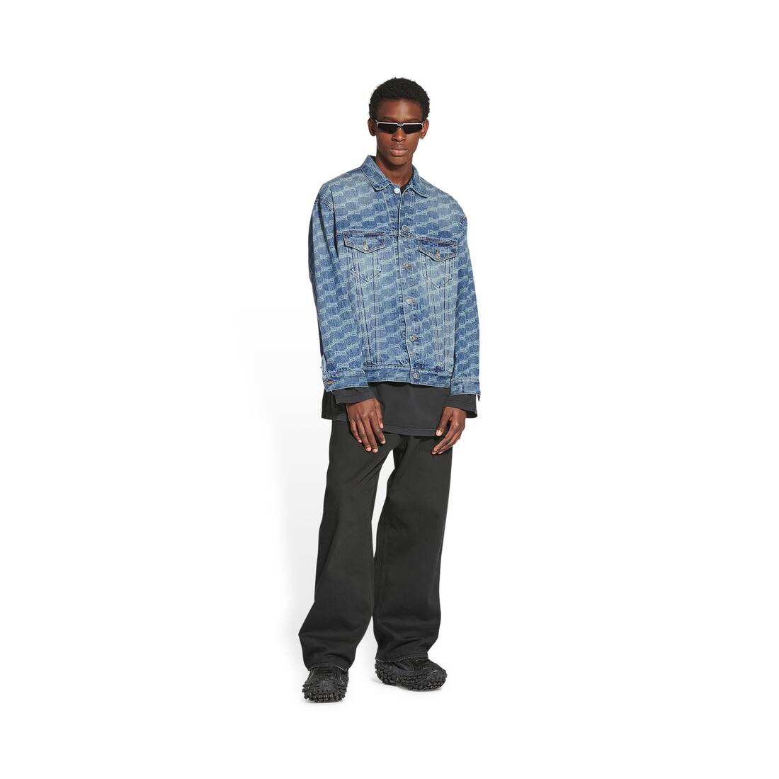 Louis Vuitton 3D Monogram Zip-Up Jacket Blue Grey. Size 36