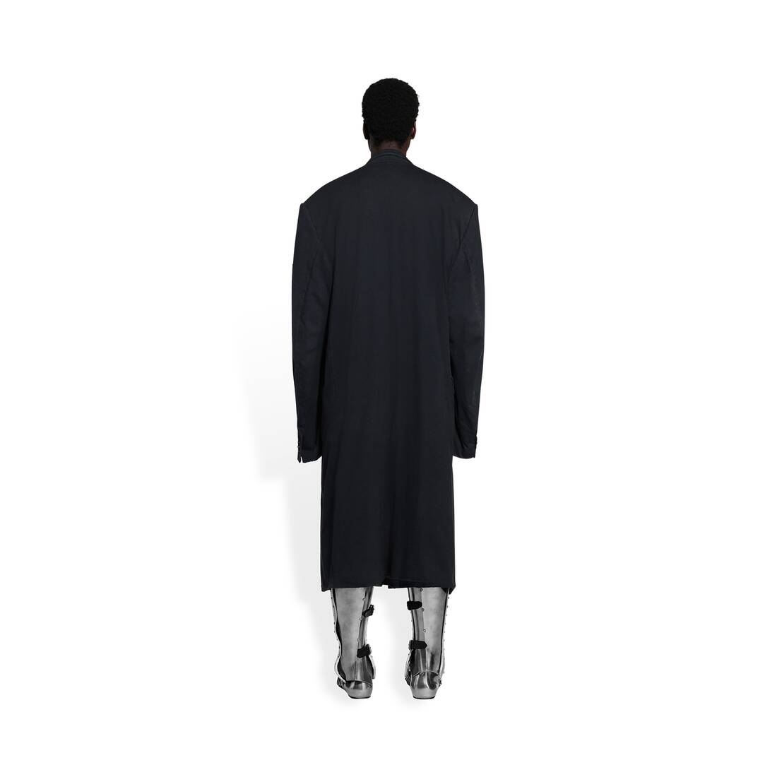 Men's Worn-out Tailored Coat in Black