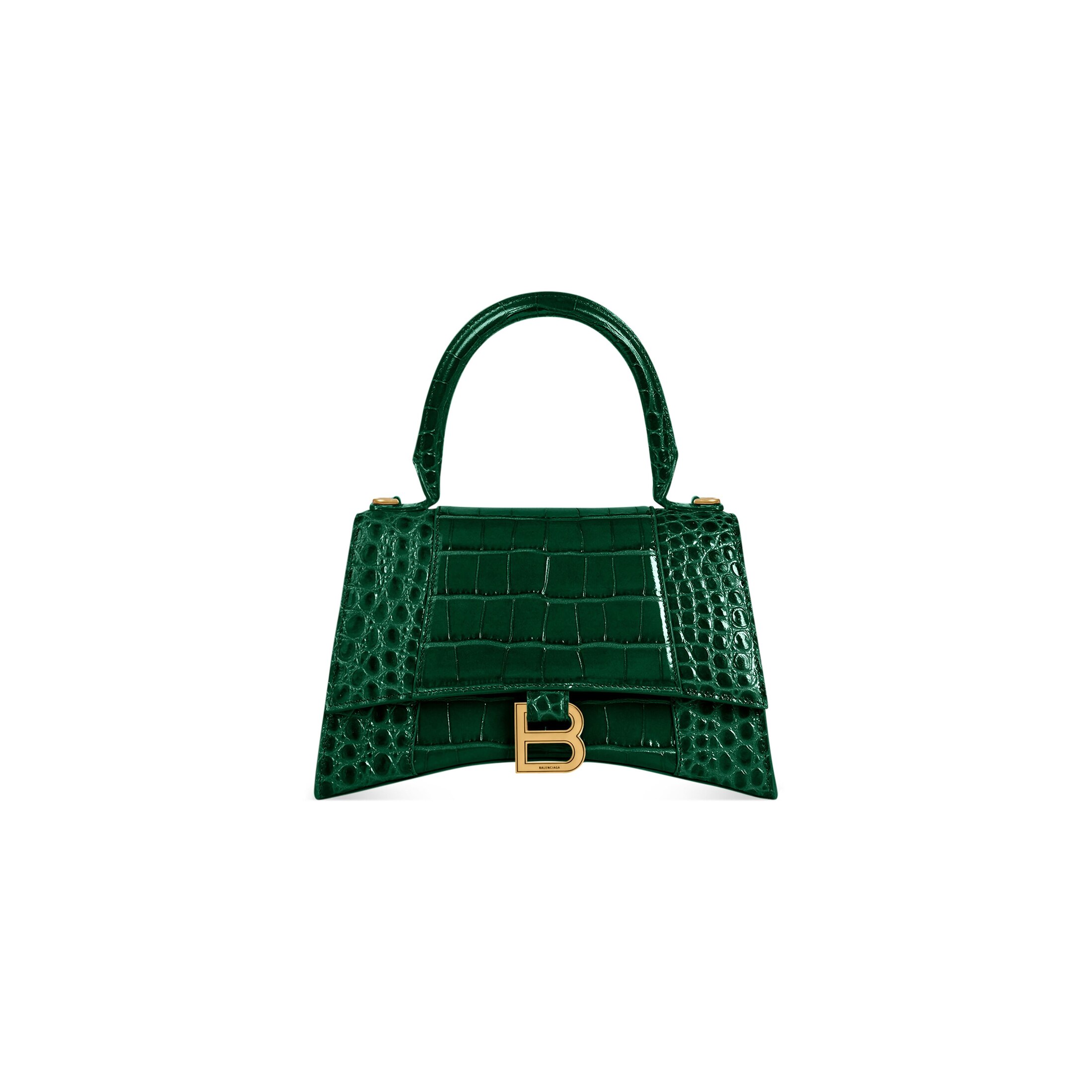 Balenciaga Hourglass Small Handbag Crocodile Embossed - Green - - Calfskin