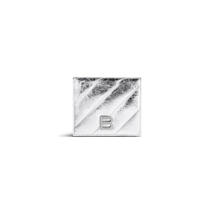 crush flap coin and card holder metallized quilted