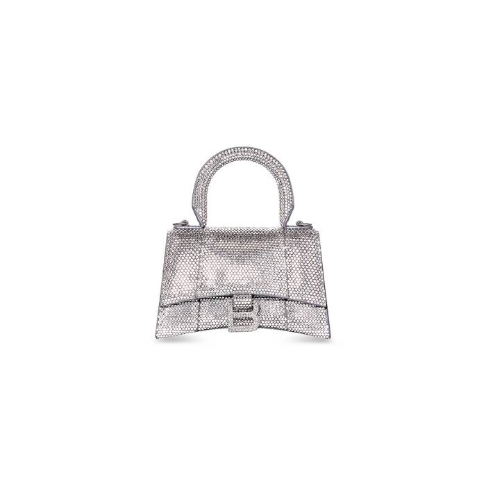 Women's Hourglass Xs Handbag With Rhinestones in Grey | Balenciaga GB