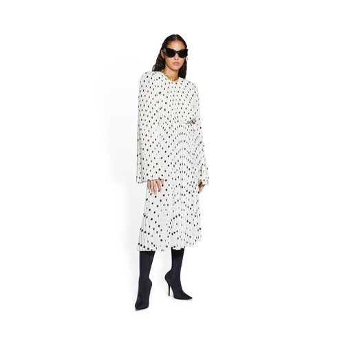 hand drawn polka dot pleated dress