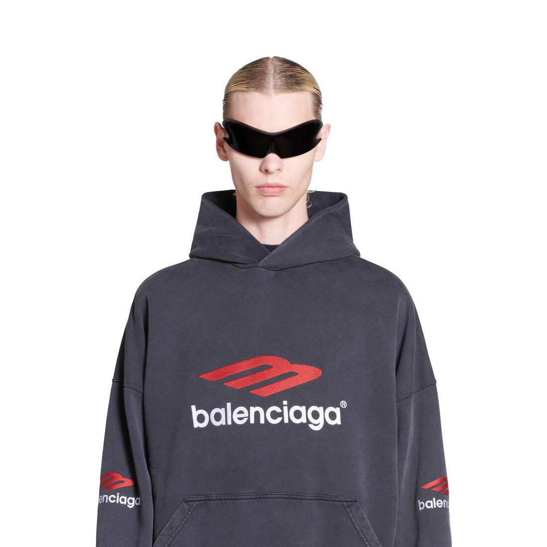 3b Sports Icon Hoodie Oversized in Black/red/white | Balenciaga GB