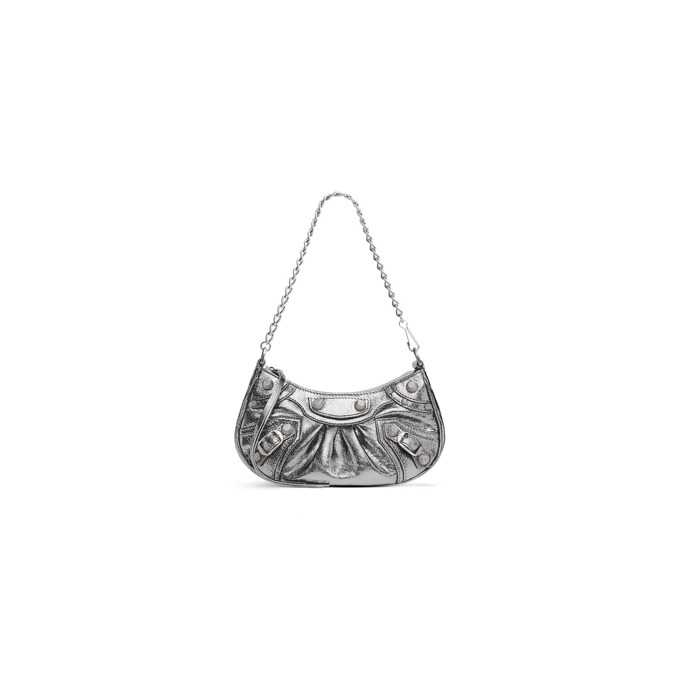 Balenciaga Sac Le Cagole Avec Chaîne Mini Modèle Métallisé - Argent - Femme - Cuir D'Agneau