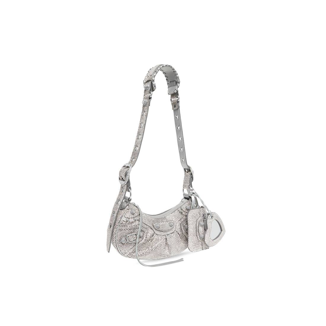 Balenciaga Hourglass Handbag XS Rhinestone Grey in Suede  Calfskin/Rhinestone with Silver-tone - US