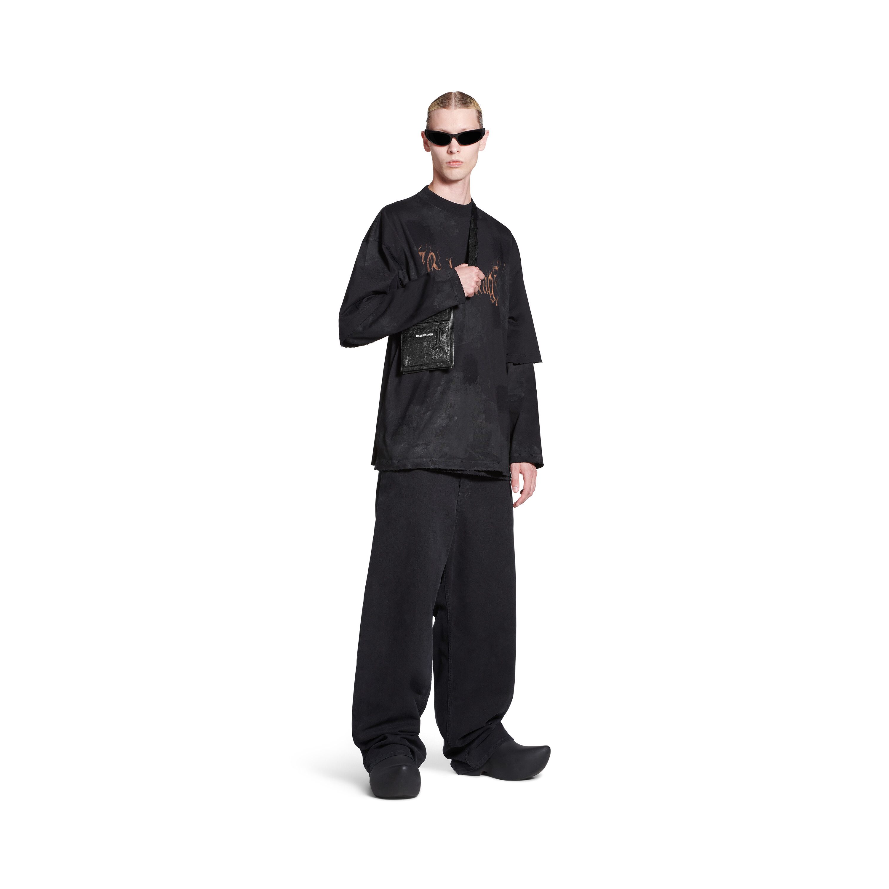 Men's Explorer Small Pouch With Strap in Black | Balenciaga US