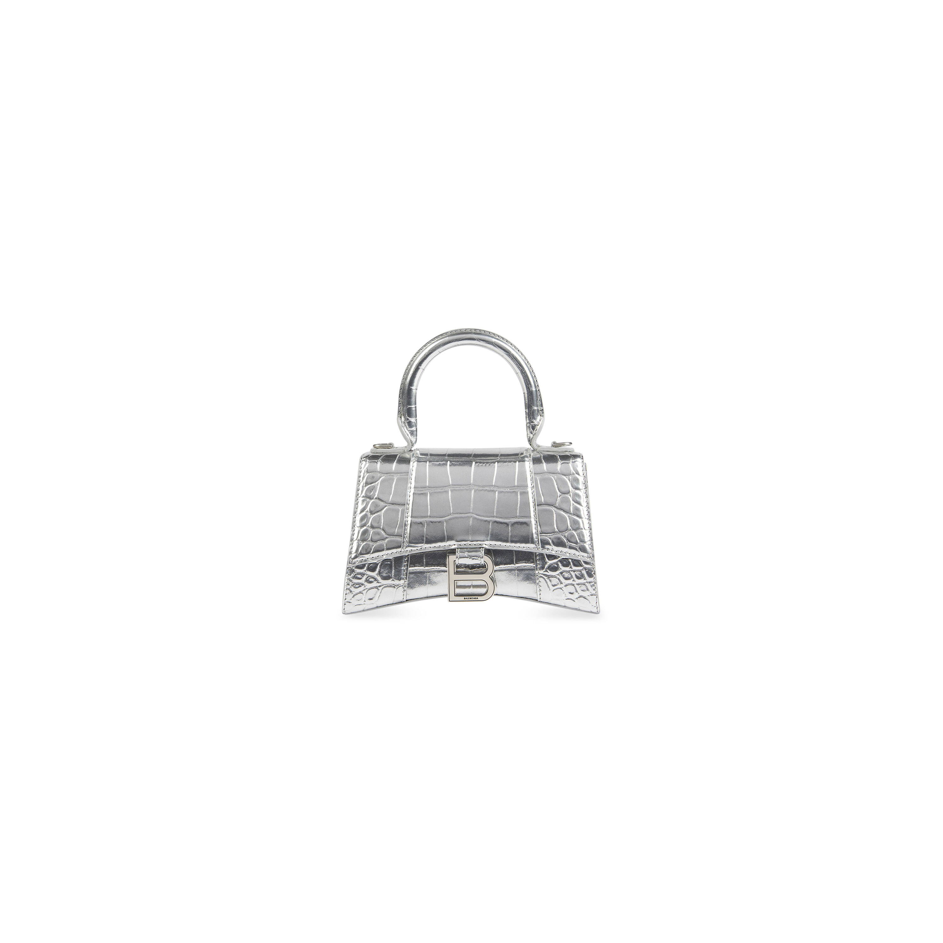 Women's Hourglass Xs Handbag Crocodile Embossed in Silver 