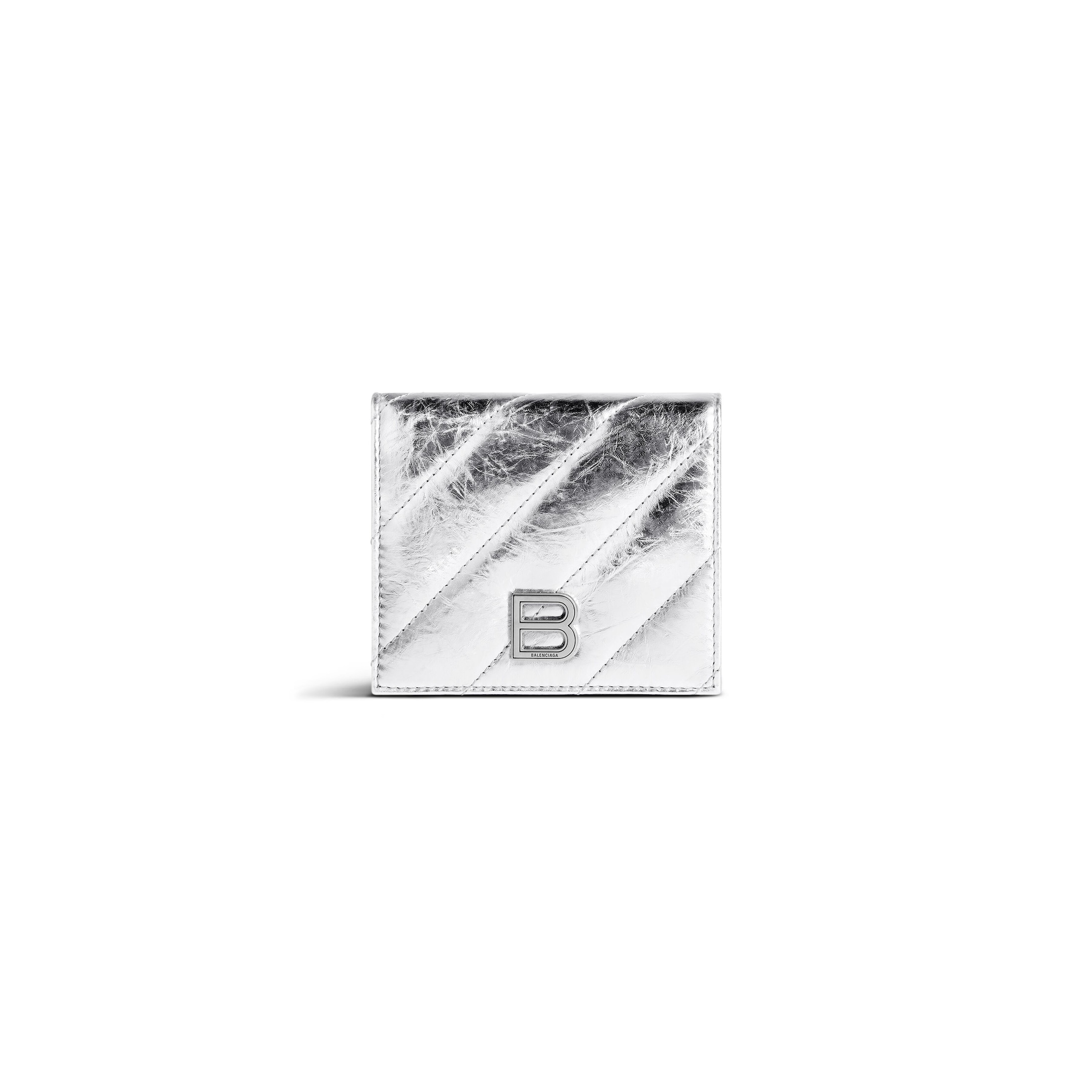 Balenciaga Crush Flap Coin And Card Holder Metallized Quilted - Silver - Woman - Calfskin