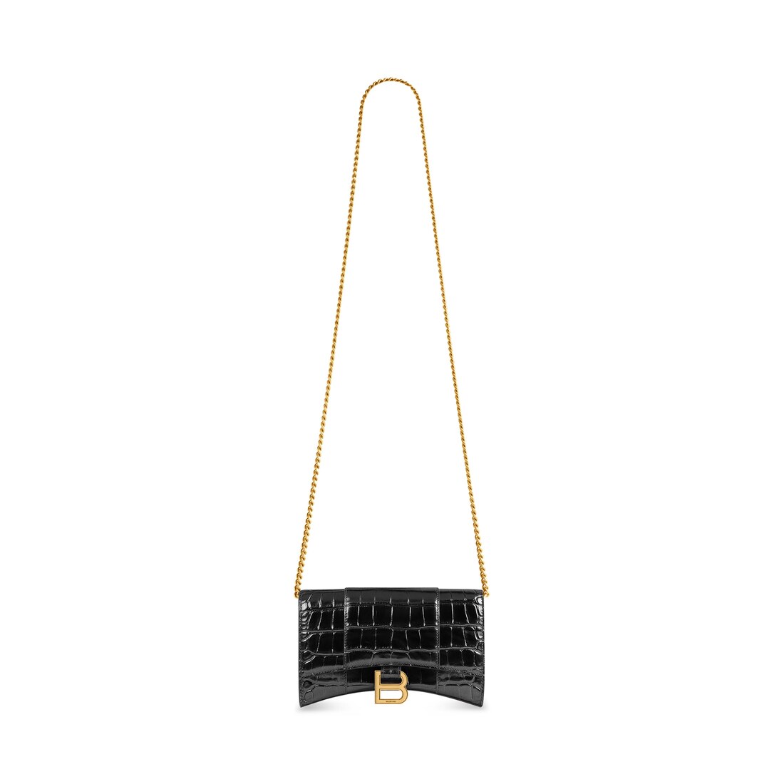 Women's Hourglass Wallet On Chain Crocodile Embossed in Black