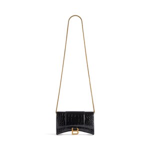 Women's Hourglass Xs Handbag Crocodile Embossed in Black