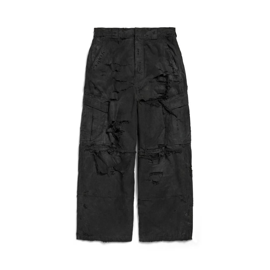 Men's Distressed Large Cargo Pants in Black Balenciaga US