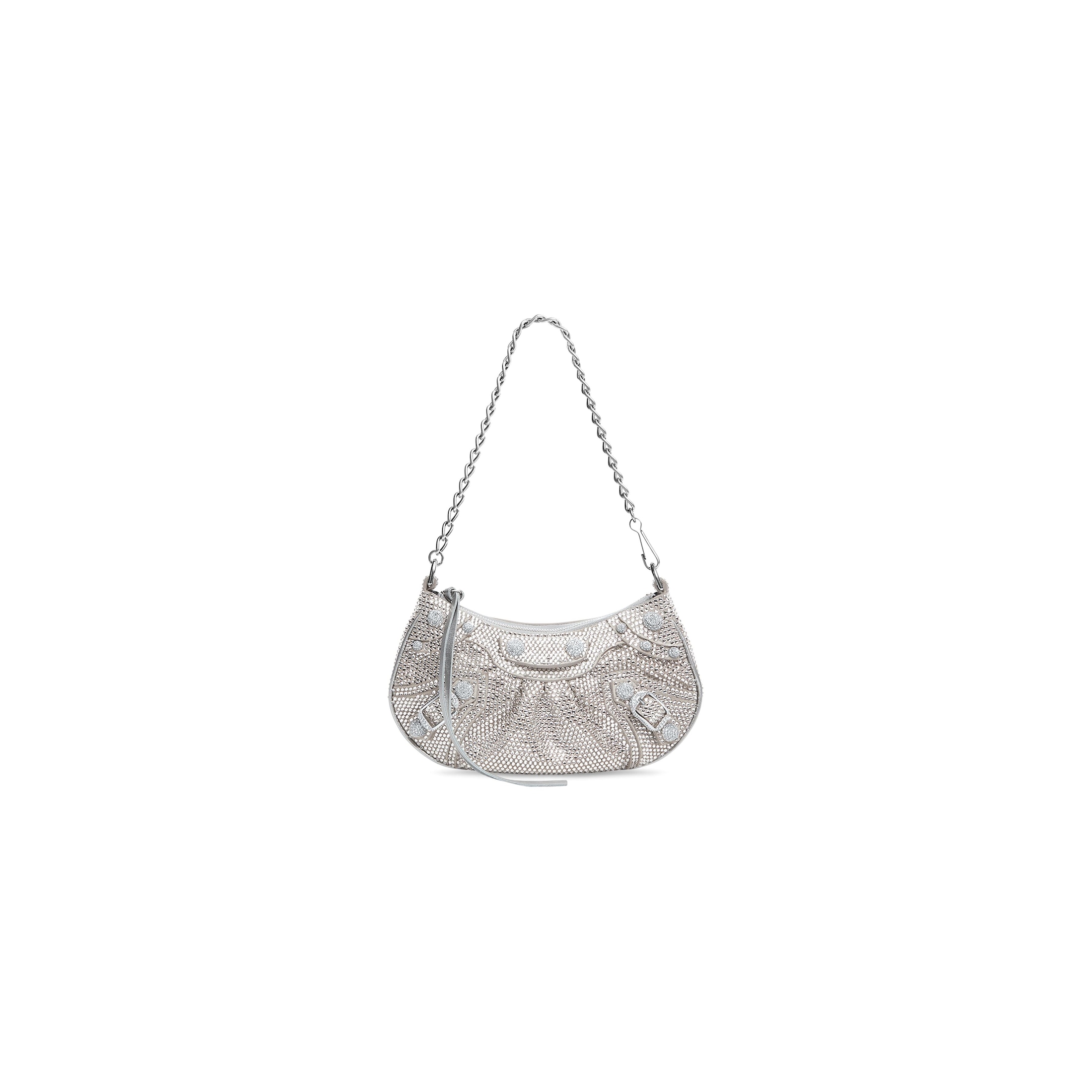 Balenciaga Le Cagole Mini Bag With Chain And Rhinestones - Grey & Silver - Woman - Calfskin, Lambskin