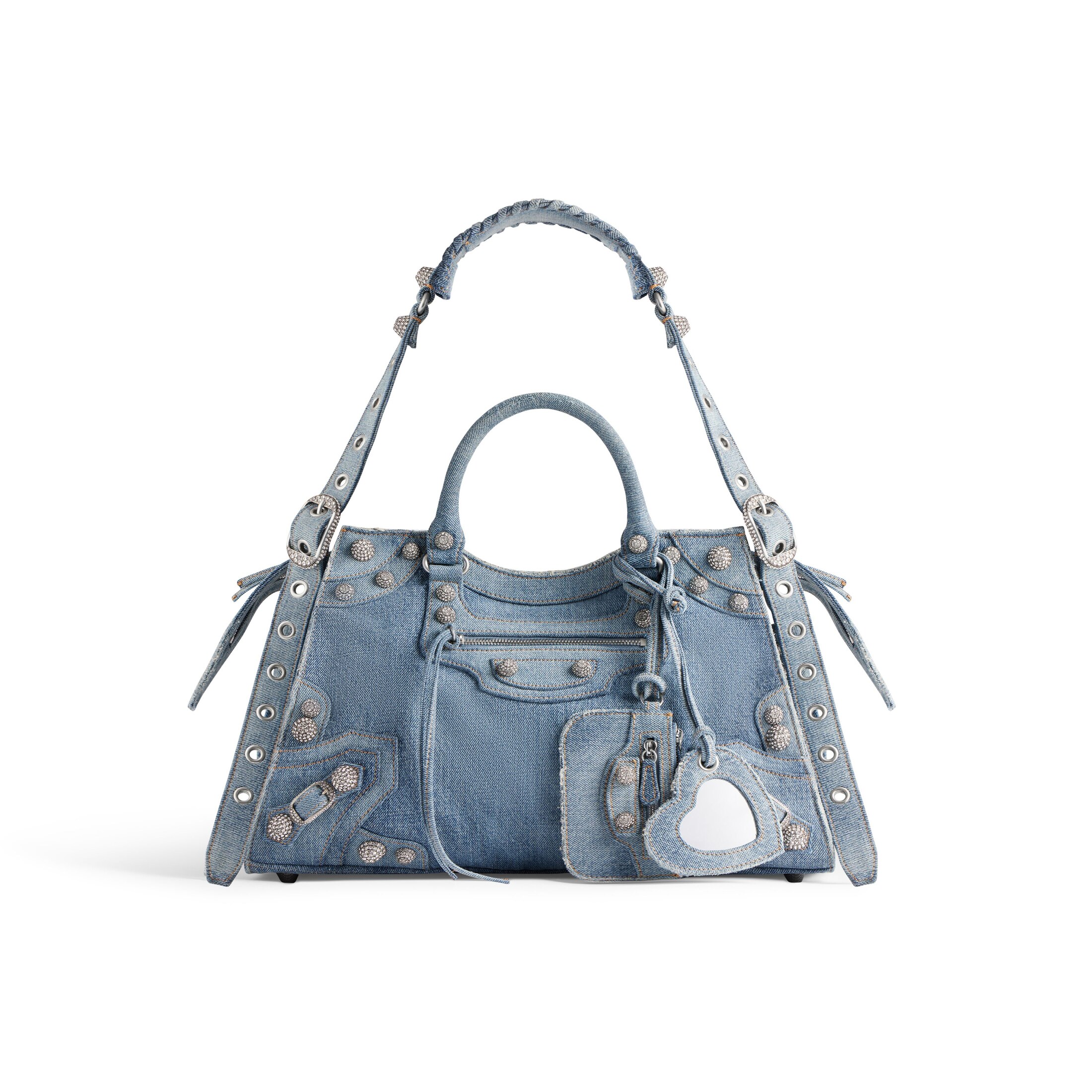 Balenciaga Neo Cagole City Handbag Denim With Rhinestones - Blue - Women's - Cotton