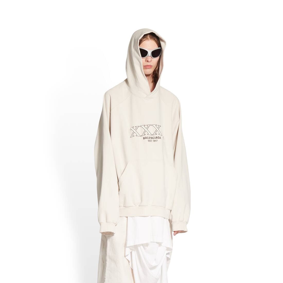 Xxxl Patched T-shirt Hoodie Oversized in Off White