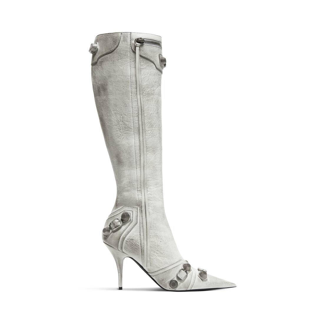 Balenciaga Silver Mirror Heeled OvertheKnee Boots Balenciaga