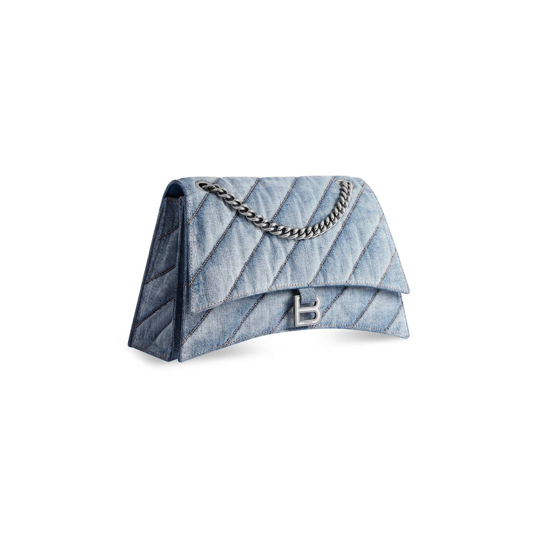 Balenciaga Crush Quilted Wash Denim Chain Shoulder Bag