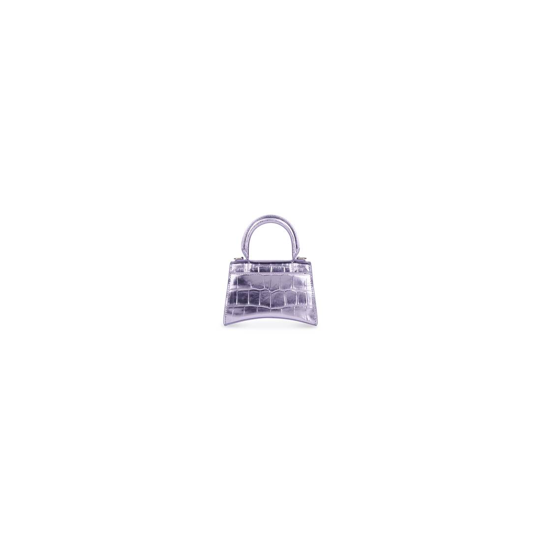 Women's Hourglass Mini Handbag With Chain Metallized Crocodile Embossed in  Purple