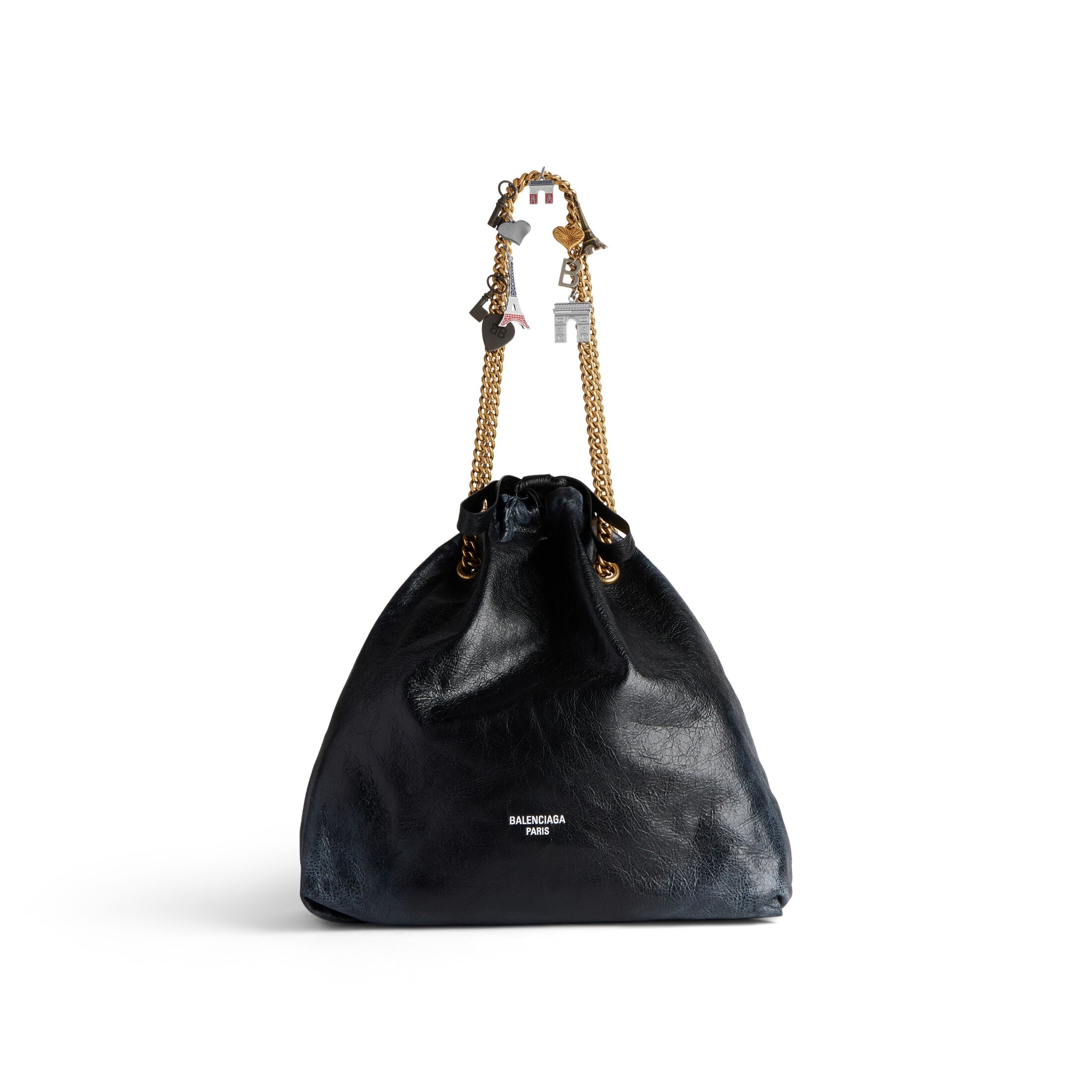Balenciaga Sac Cabas Crush Moyen Modèle Effet Sali Avec Souvenirs - Noir - Femme - Cuir D’Agneau