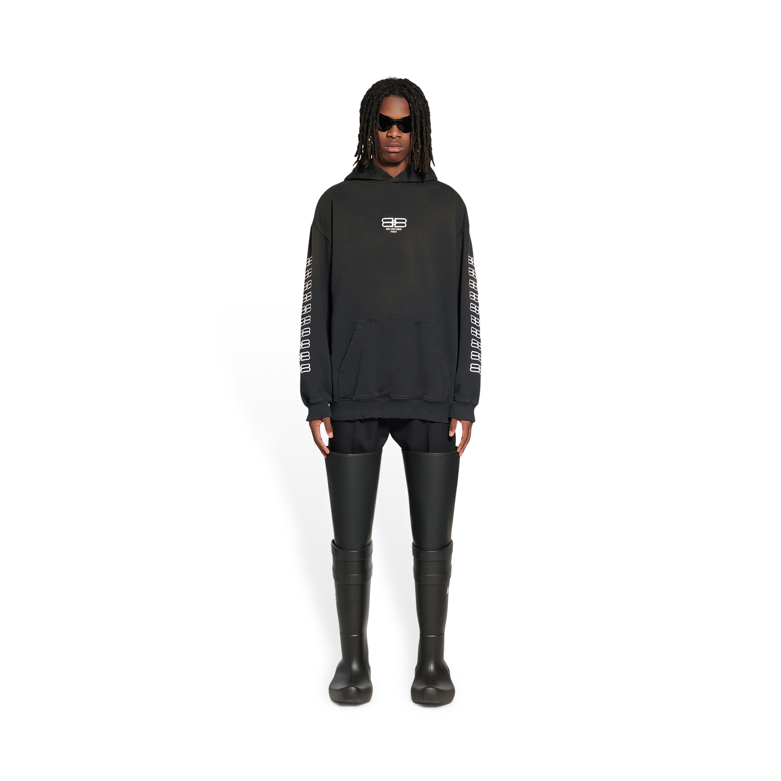 Men's Bb Paris Icon Hoodie Medium Fit in Black | Balenciaga US