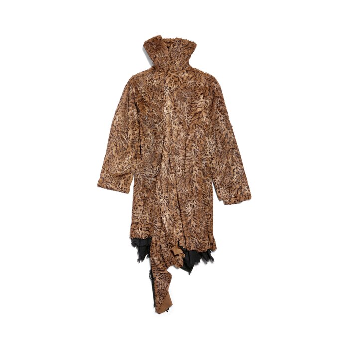 synthetic furry midi coat