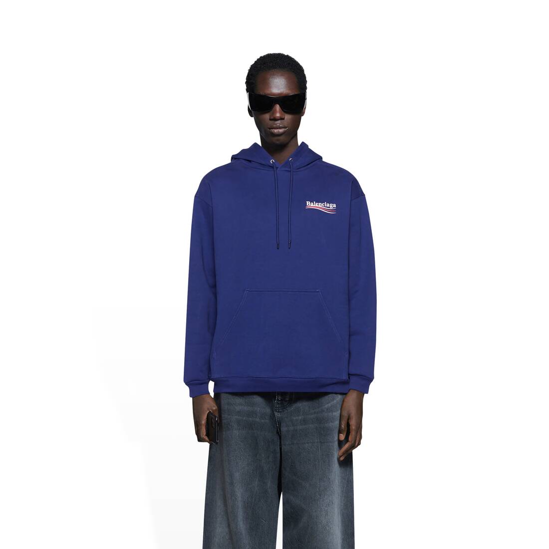 Men's Political Campaign Hoodie Fit in Pacific Blue/white | Balenciaga US