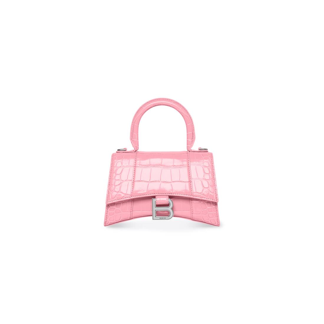 Women's Hourglass Handbag Crocodile Embossed Pink | Balenciaga US