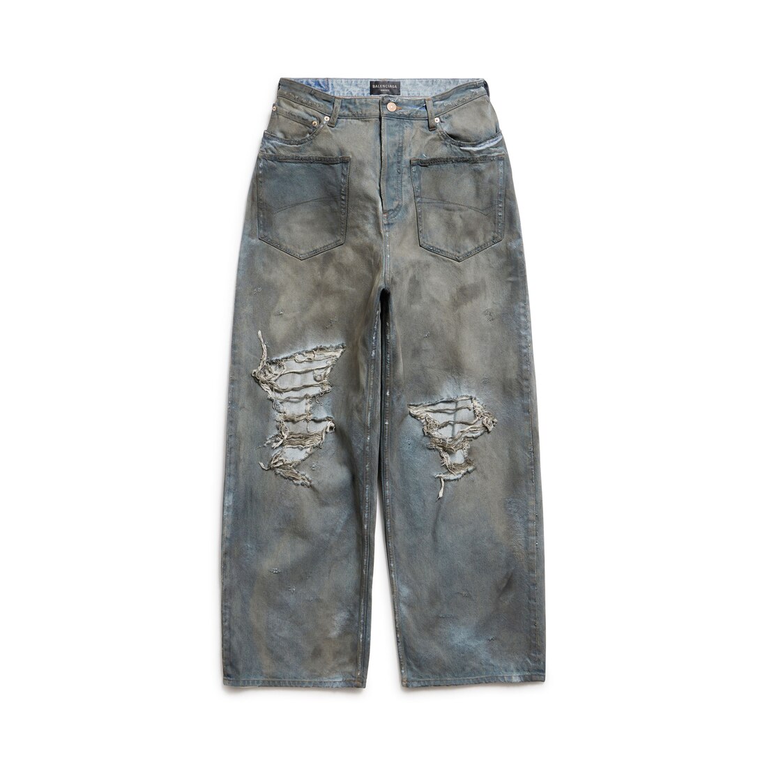 Patched Pockets Baggy Jeans in Blue