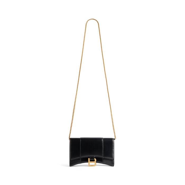 Women's Hourglass Wallet On Chain Box in Black | Balenciaga US