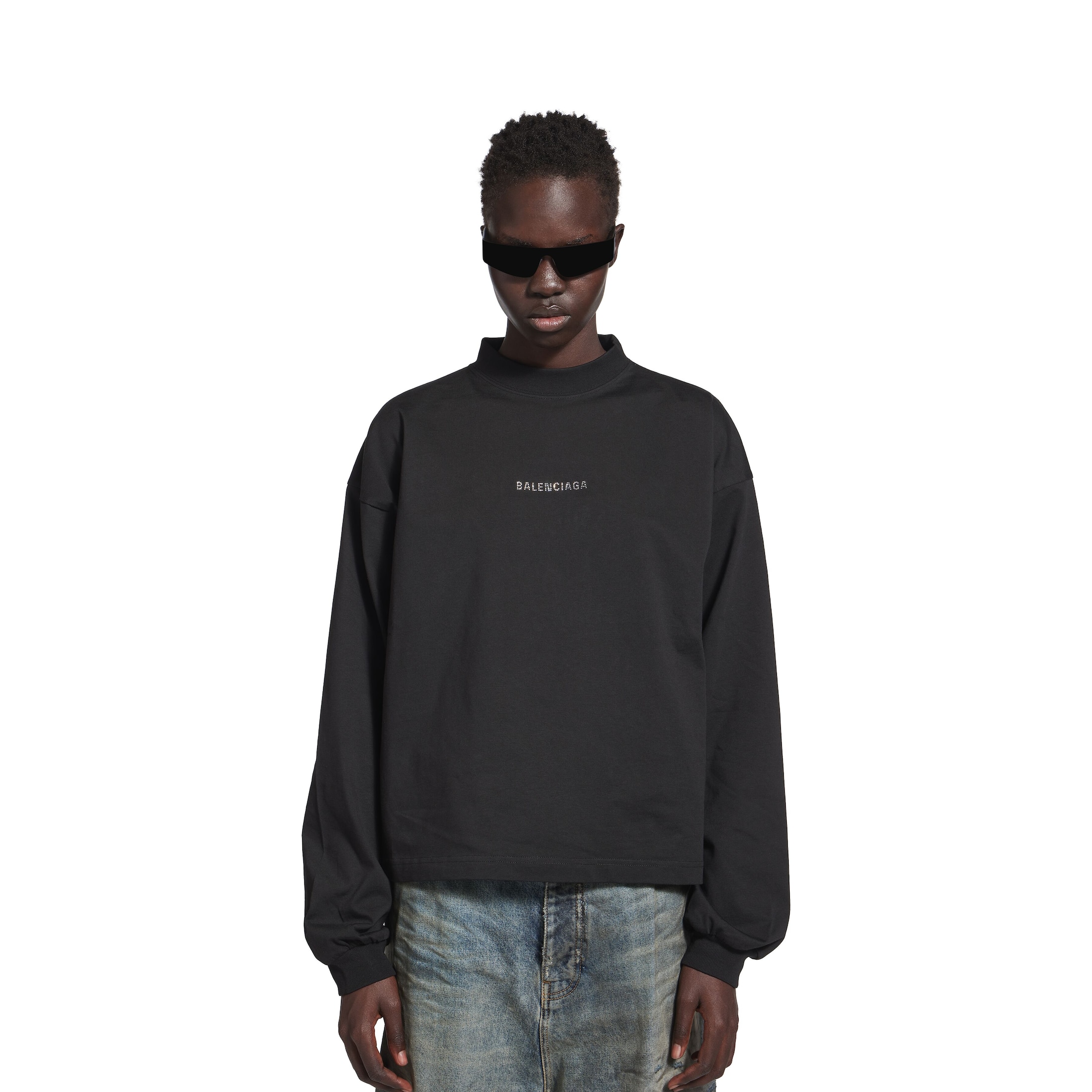balenciaga back strass cropped long sleeve t-shirt