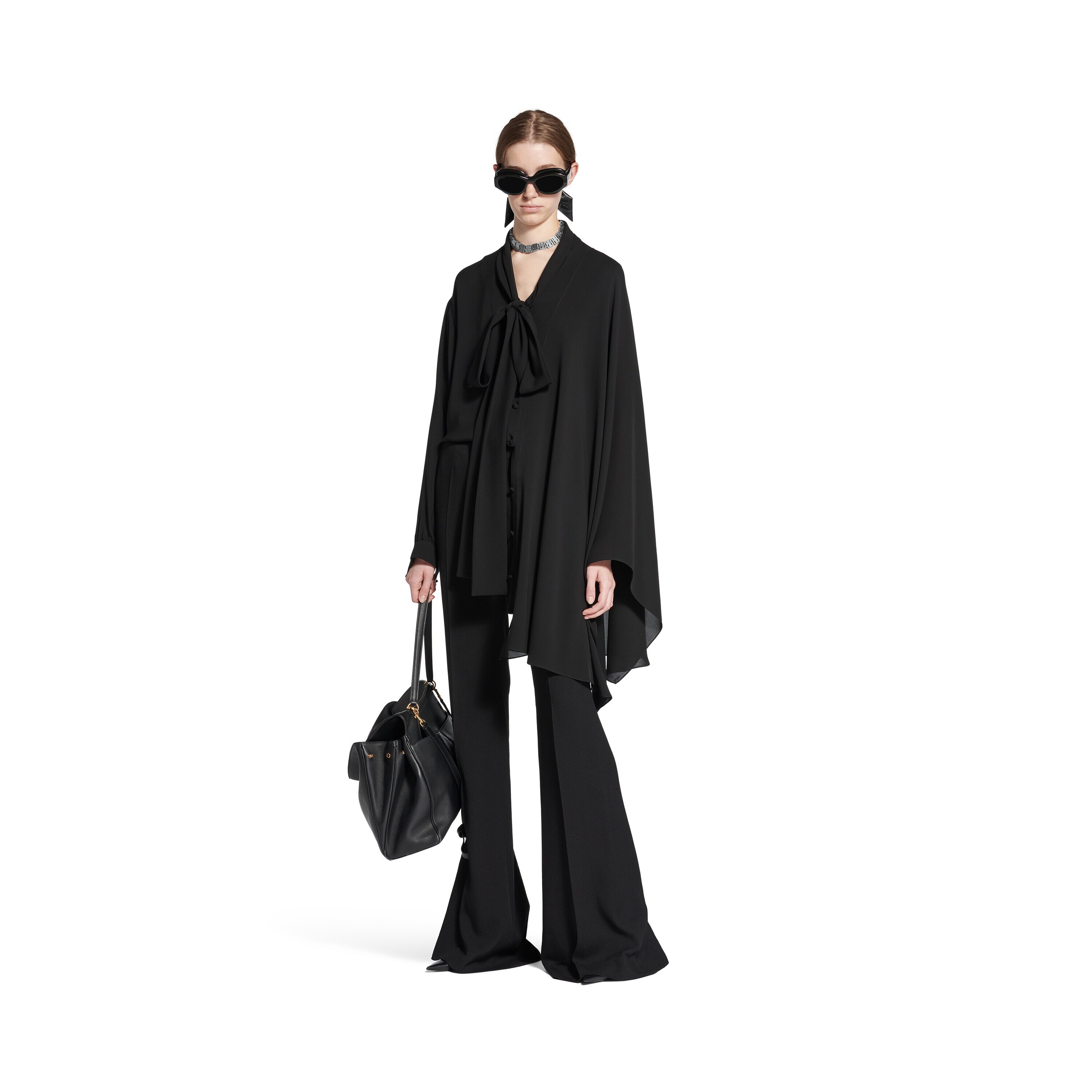 バレンシアガ Balenciaga Scarf Blouse Balenciaga Long-Sleeve Silk Scarf Blouse - Bergdorf Goodman