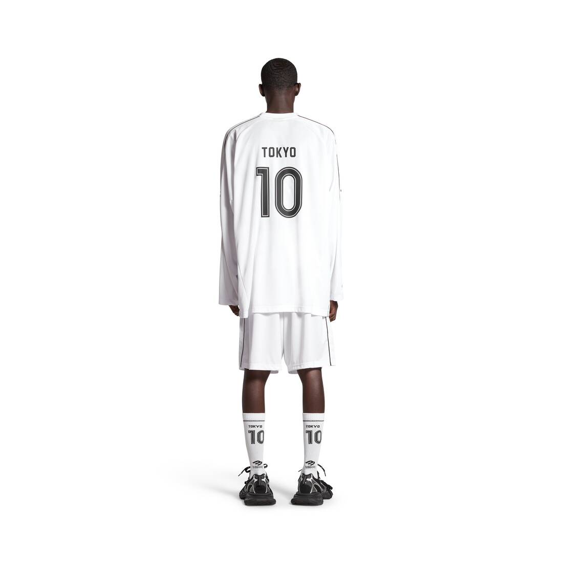 Tokyo Soccer Long Sleeve T-shirt Oversized in White/black