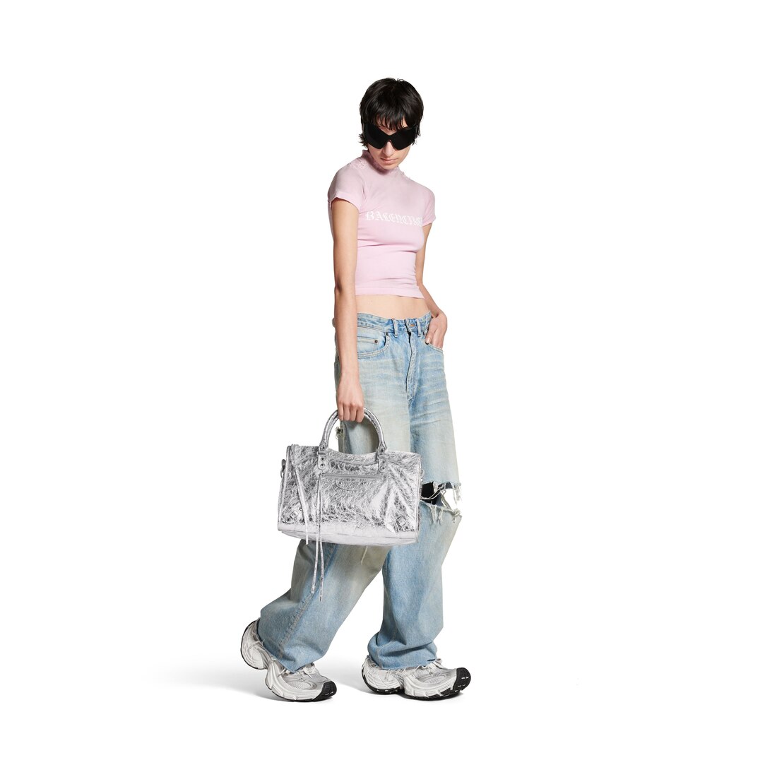 Women s Le City Medium Bag Metallized in Silver Balenciaga CA