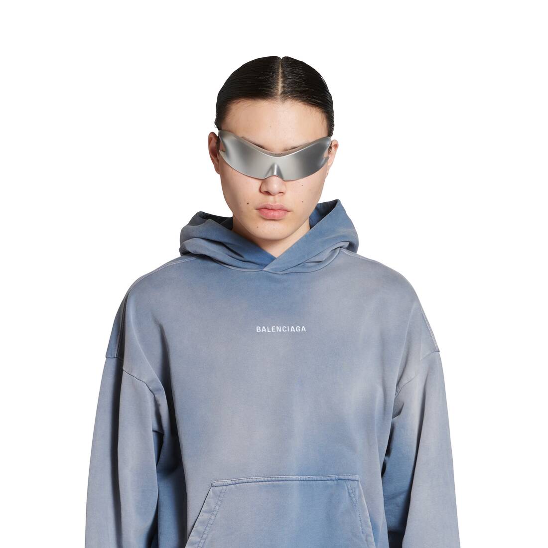 Balenciaga logo-print cotton hoodie - Blue