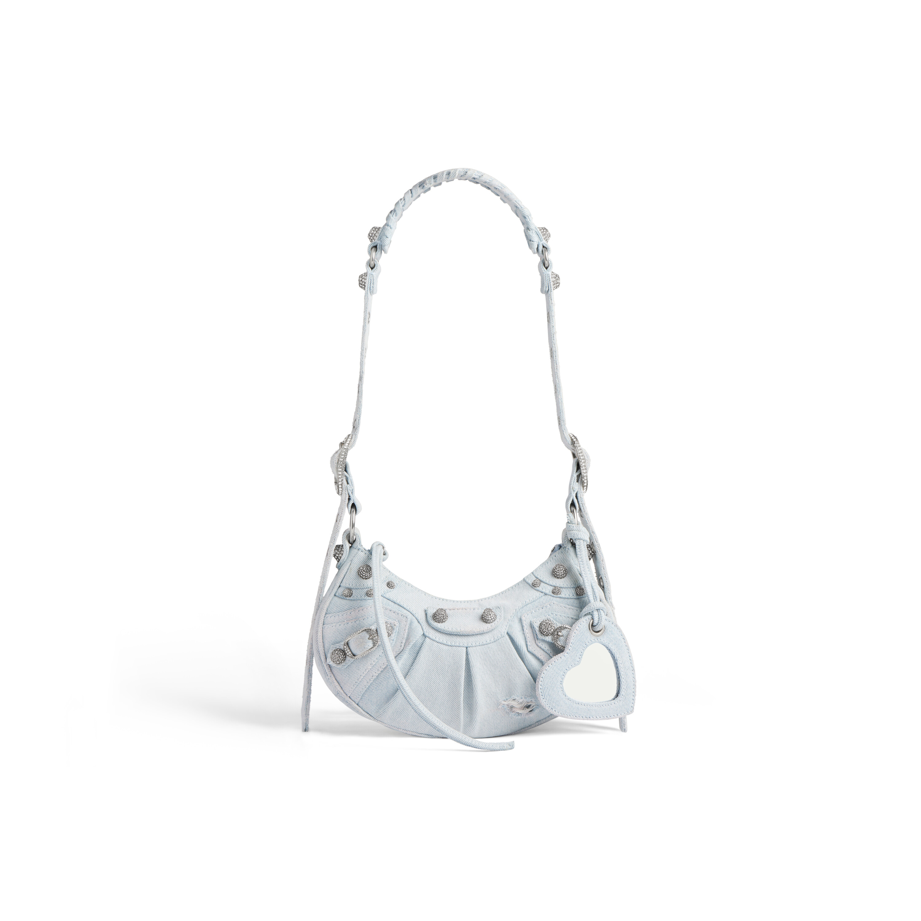 Women's Le Cagole Xs Shoulder Bag Denim With Rhinestones in Light Blue |  Balenciaga US