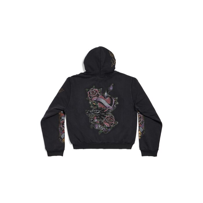 tacky tattoo zip-up hoodie small fit