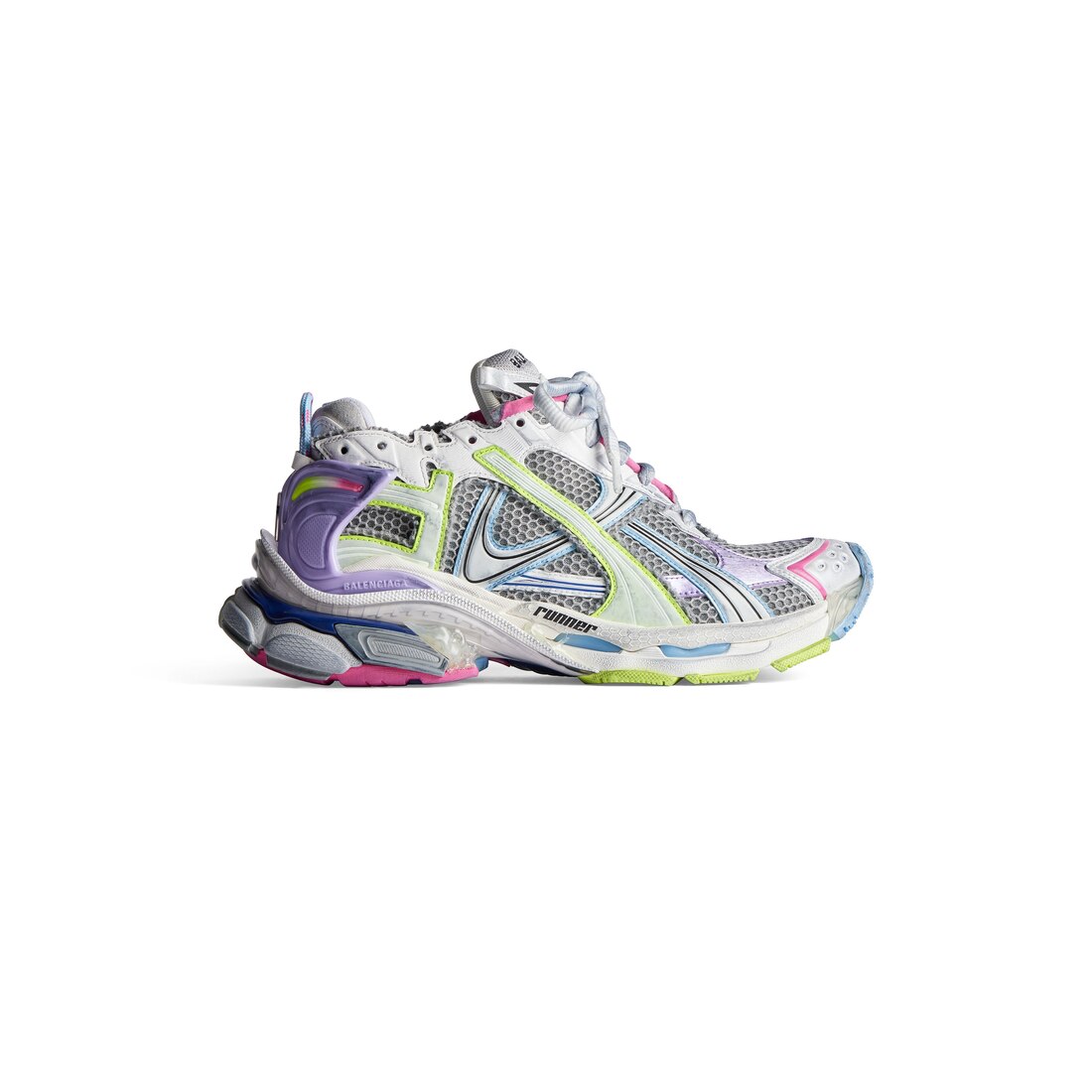 Balenciaga Runner Sneaker - Grey & Silver - Women's - 10 - Upper: Polyurethane, Polyester - Sole: Rubber, Tpu, Eva, Polyurethane - Insole: Foam