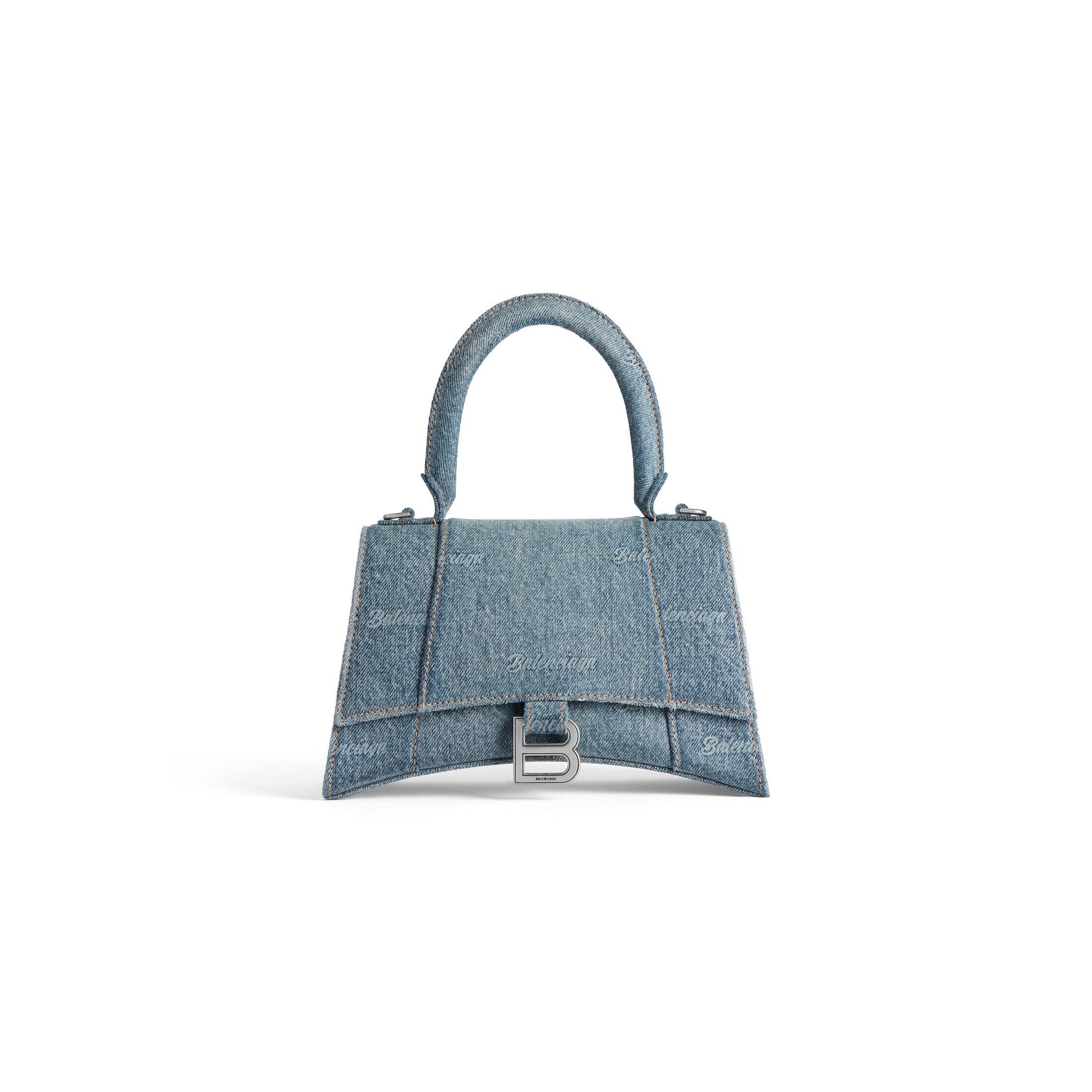 Balenciaga Hourglass Small Handbag Girly Allover Denim - Blue - Women's - Cotton