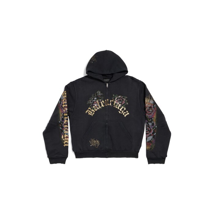 tacky tattoo zip-up hoodie small fit