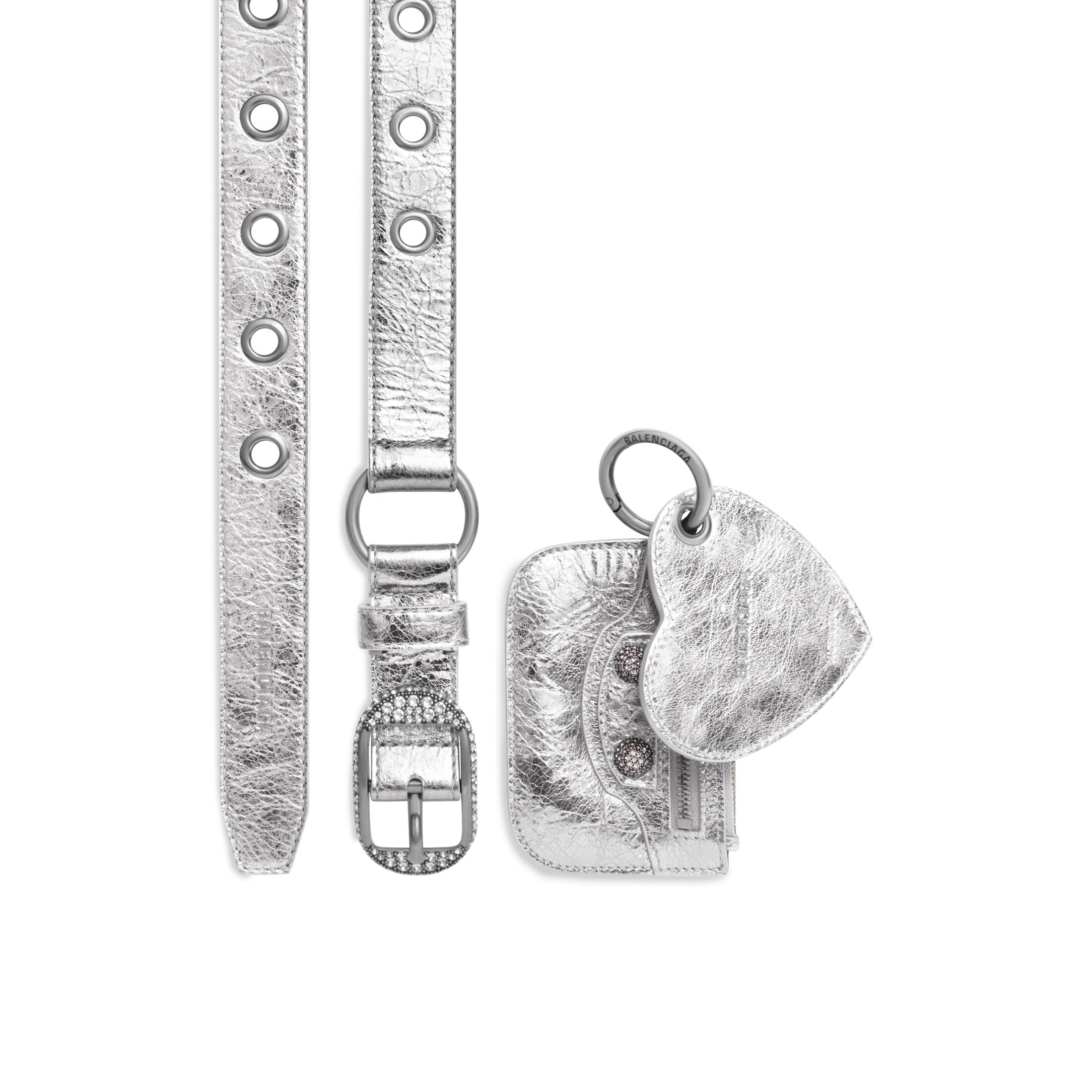 Balenciaga Le Cagole Charms Belt Metallized With Rhinestones - Silver - Woman - 85 - Calfskin