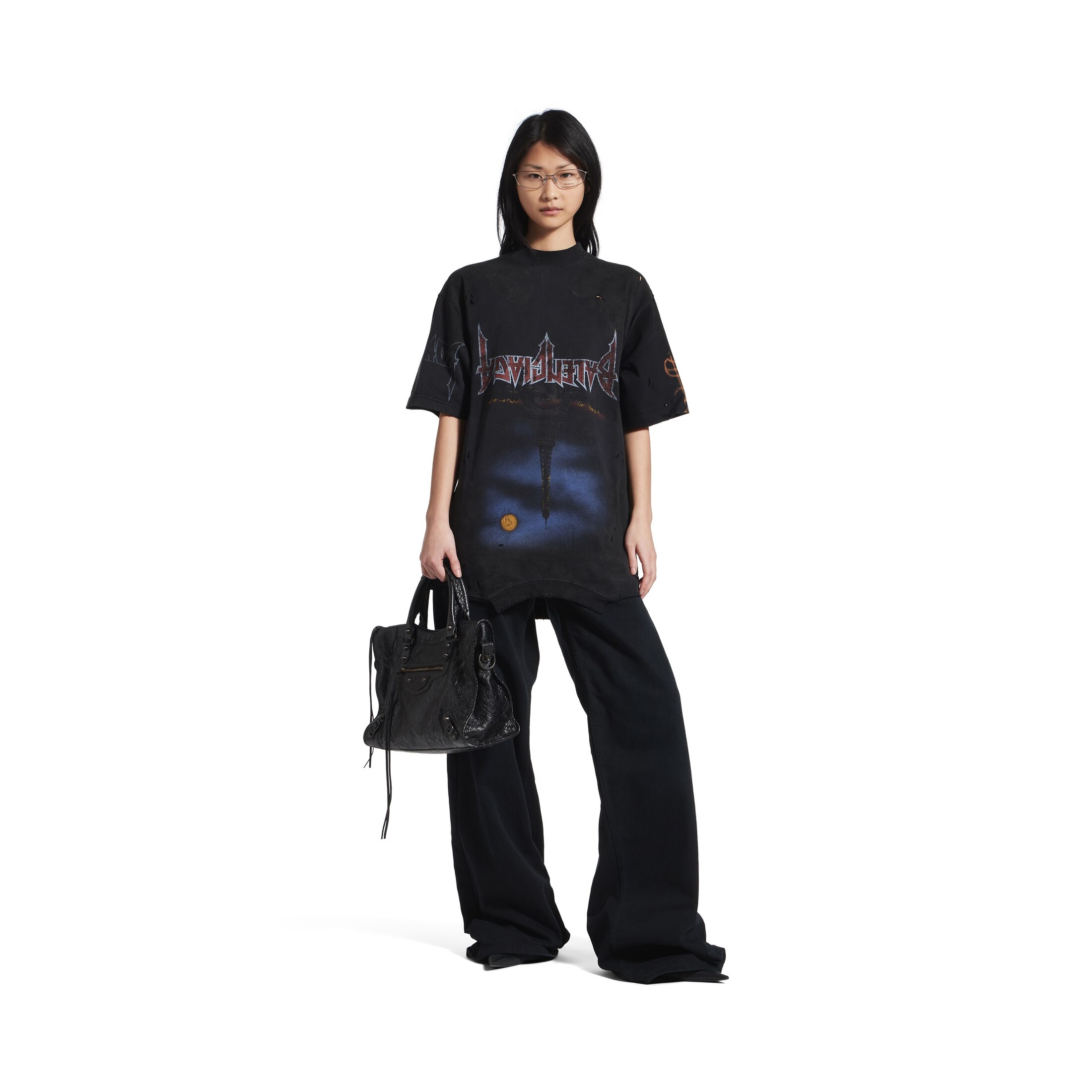 paris moon upside down t-shirt oversized